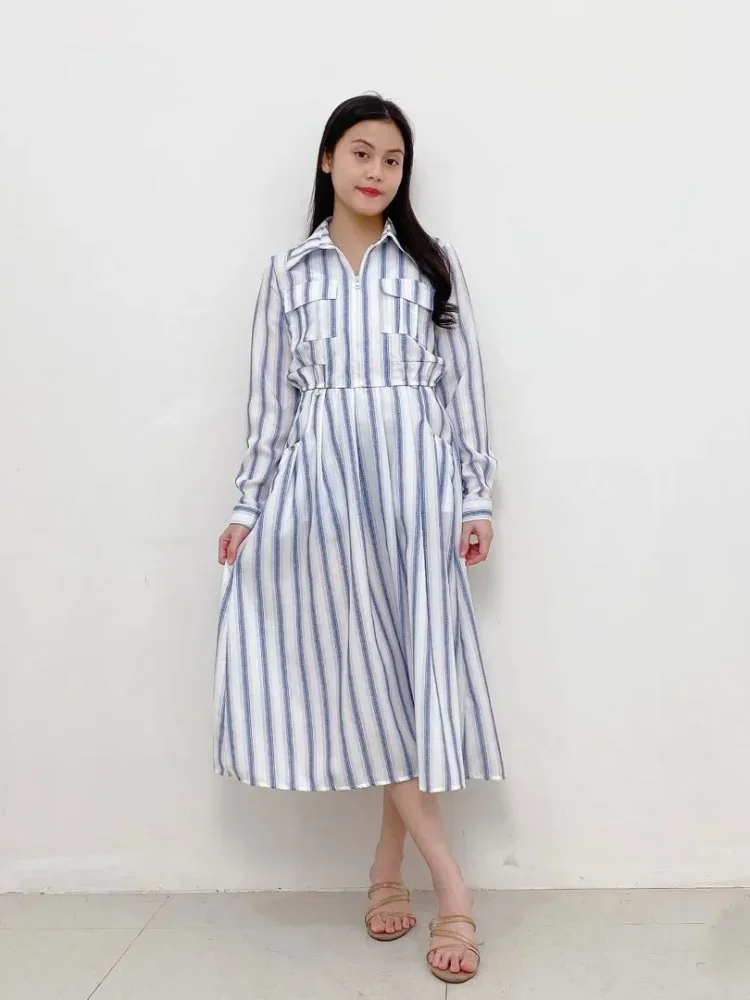 FADFAD Temperament lapel striped printed long sleeved set