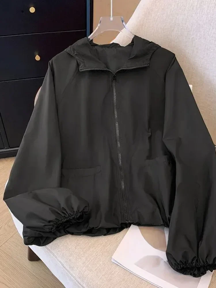 CHICMORE Atasan jaket wanita pelindung matahari lengan panjang gaya casual cantik