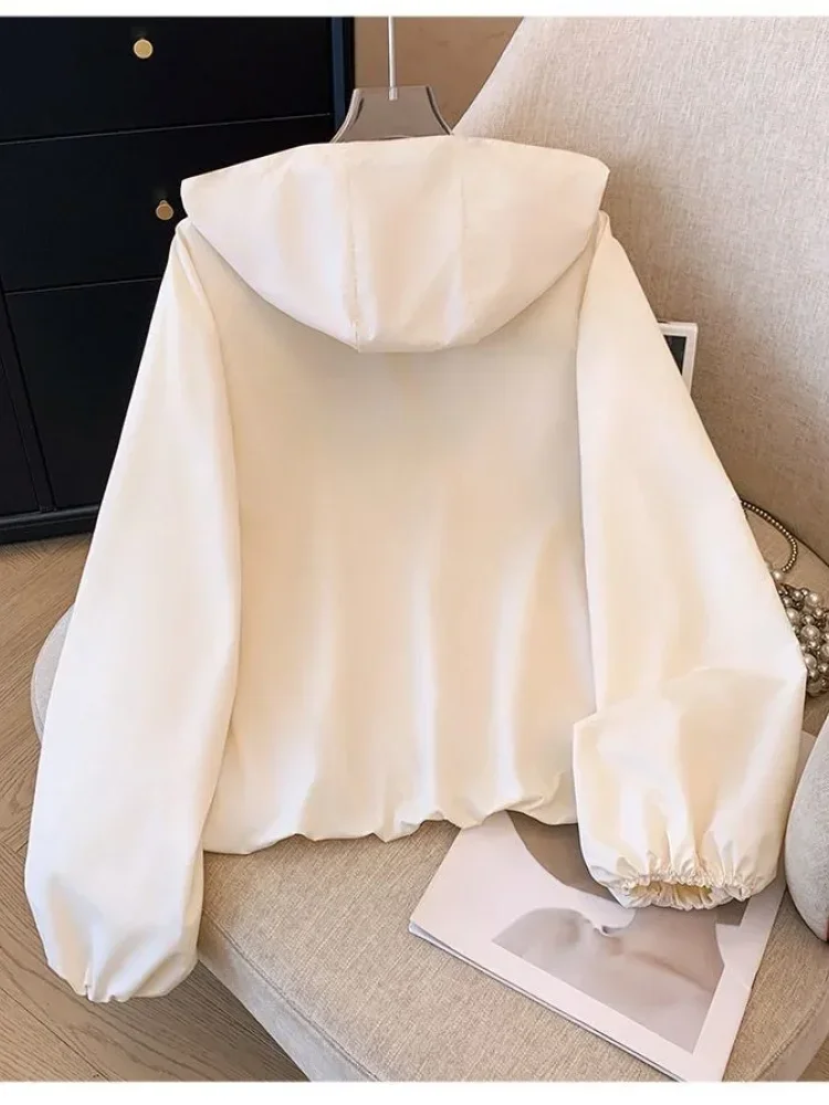 CHICMORE Atasan jaket wanita pelindung matahari lengan panjang gaya casual cantik