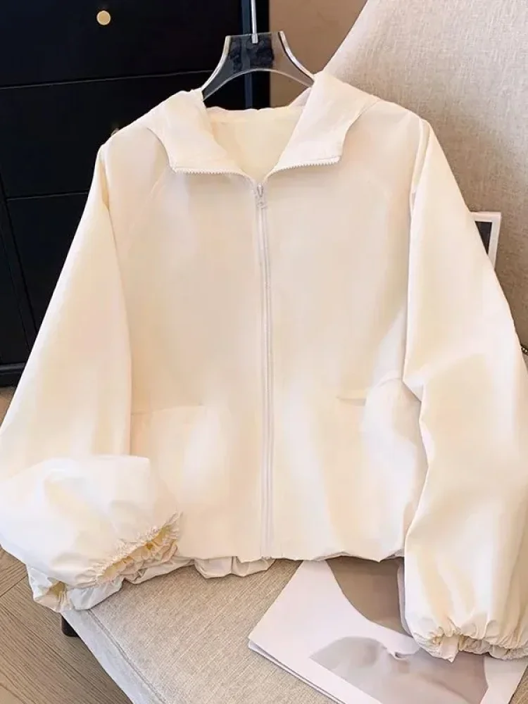 CHICMORE Atasan jaket wanita pelindung matahari lengan panjang gaya casual cantik