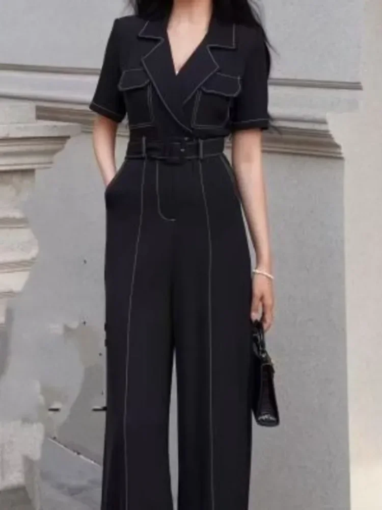 FADFAD Jumpsuit gaya mewah untuk wanita lengan pendek dengan model celana lurus
