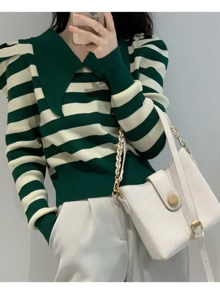 CHICMORE Atasan motif garis - garis pinggang karet dengan gaya kasual untuk wanita