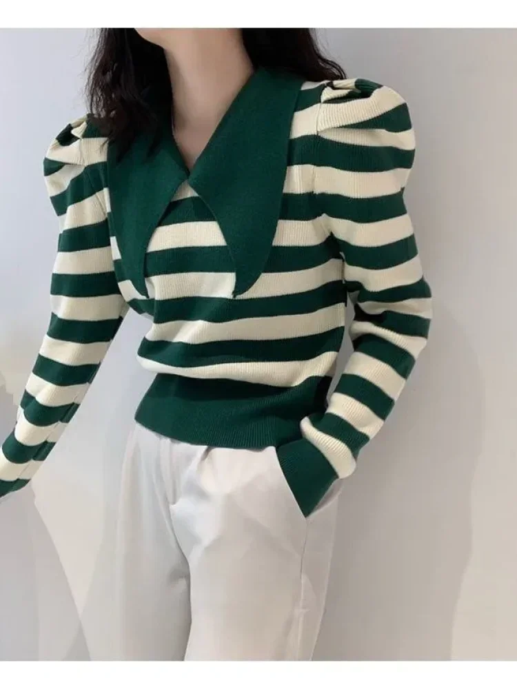 CHICMORE Atasan motif garis - garis pinggang karet dengan gaya kasual untuk wanita