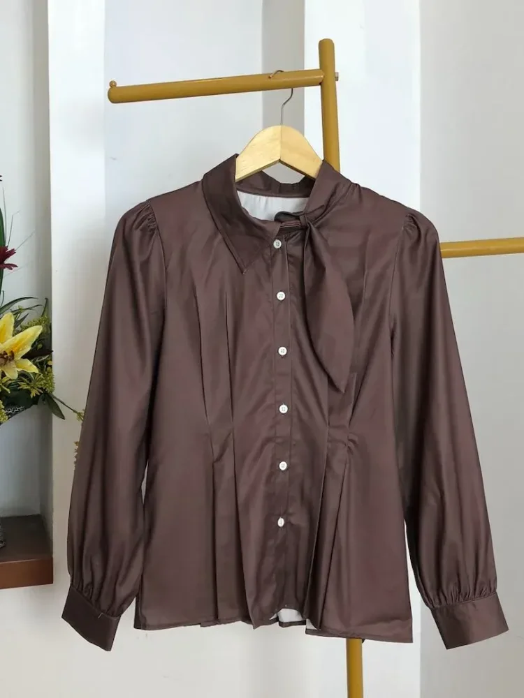 [READY STOCK]ASAYA Atasan kemeja lengan panjang mode baru kerah polo untuk wanita