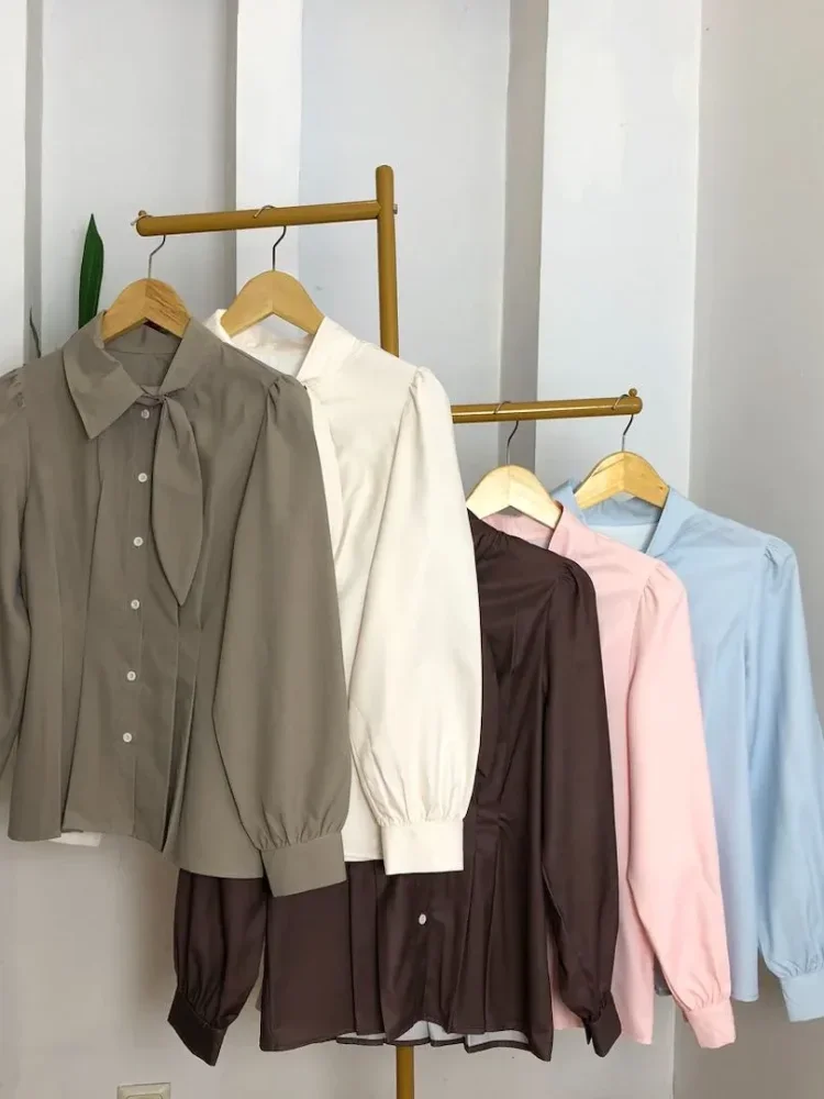 [READY STOCK]ASAYA Atasan kemeja lengan panjang mode baru kerah polo untuk wanita