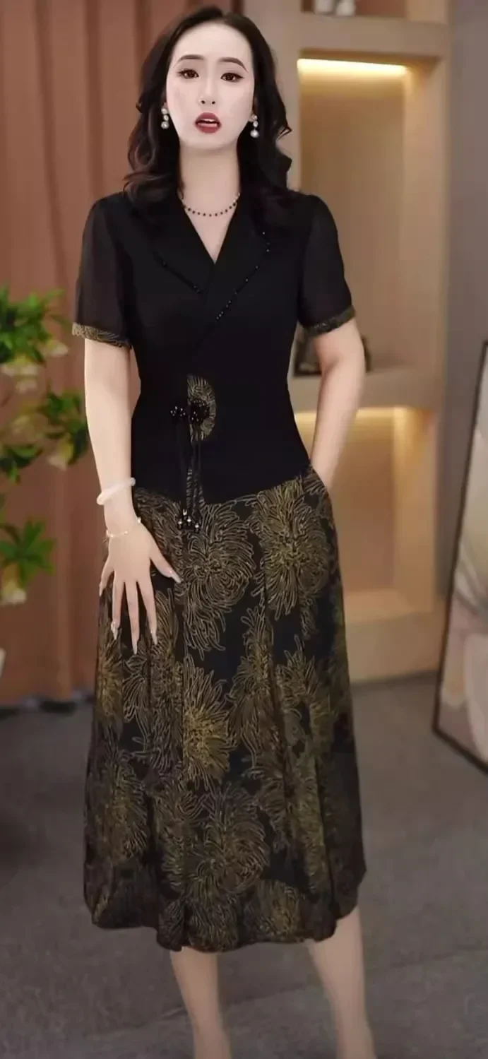 [DISKON KILAT]FADFAD Gaun midi gaya retro dua potong palsu untuk wanita