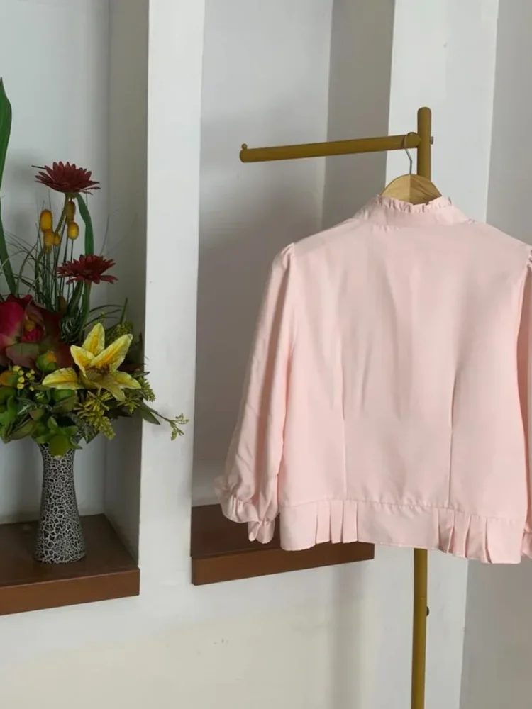 ASAYA Atasan kemeja desain kupu-kupu cantik lengan panjang untuk wanita gaya retro