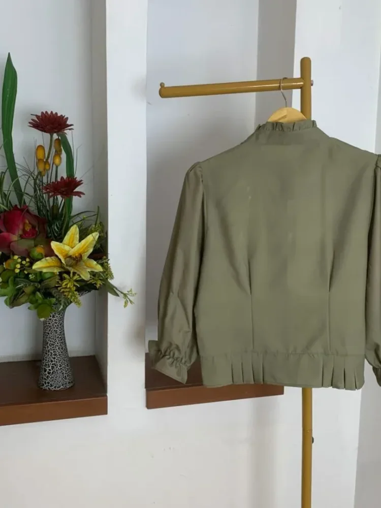 ASAYA Atasan kemeja desain kupu-kupu cantik lengan panjang untuk wanita gaya retro