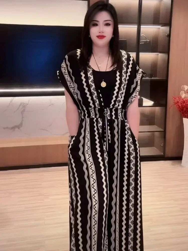 FADFAD Jumpsuit untuk wanita dengan motif cetak dan celana lurus panjang gaya elegan