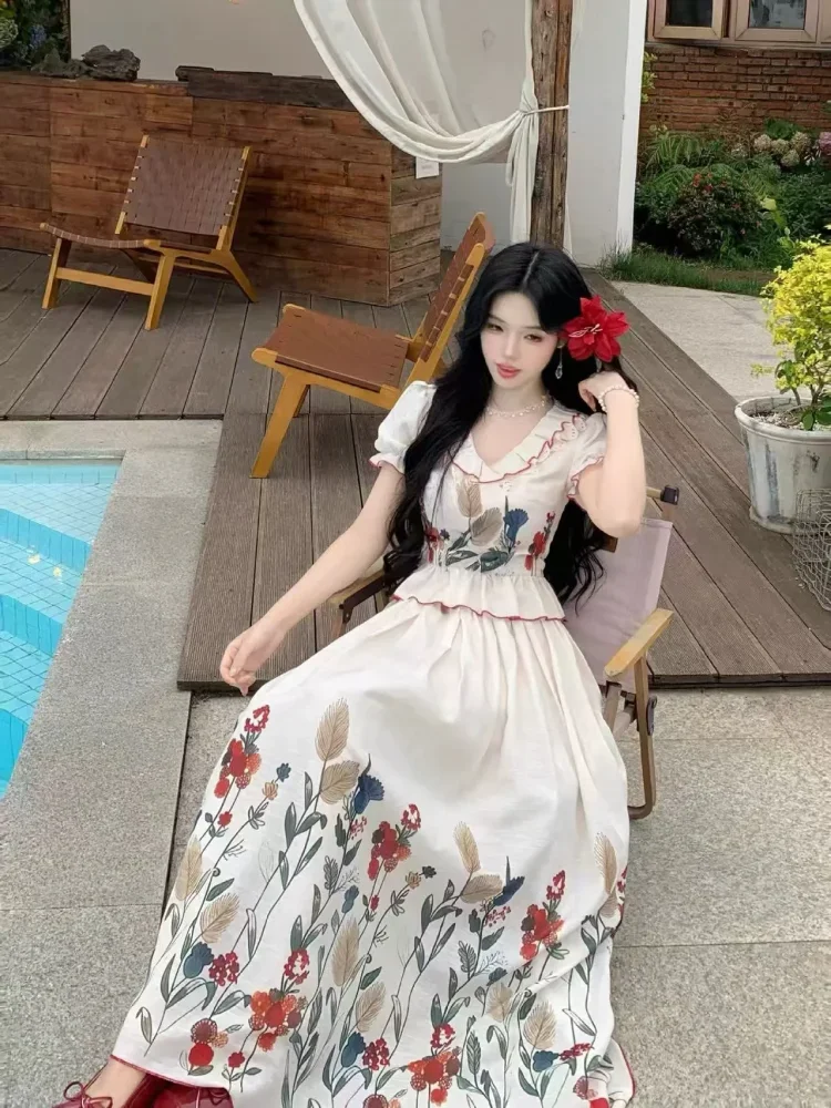 [DISKON KILAT]CHICMORE Setelan dua potong untuk wanita motif bunga cantik korean style