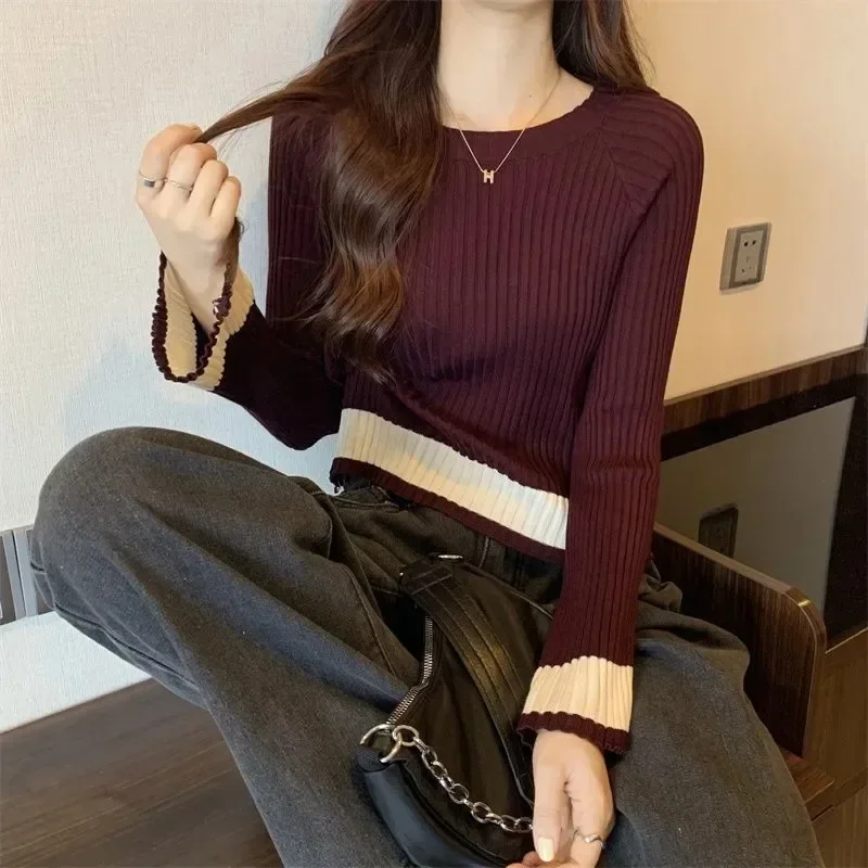 CHICMORE Atasan sweater model unik dan lengan panjang berwarna polos untuk wanita