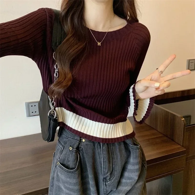 CHICMORE Atasan sweater model unik dan lengan panjang berwarna polos untuk wanita
