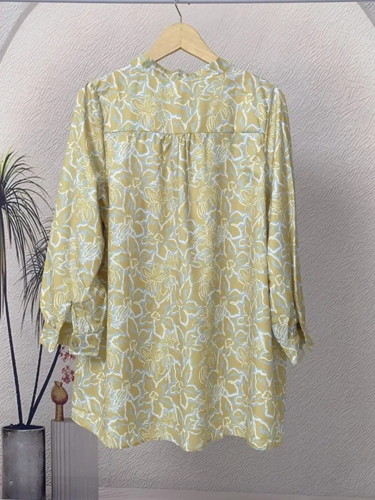 ASAYA Atasan kemeja lengan panjang  elegan longgar kasual cetak