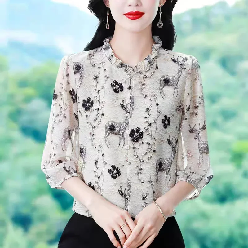 FADFAD Kemeja cetak temperamen gaya baru wanita atasan elegan