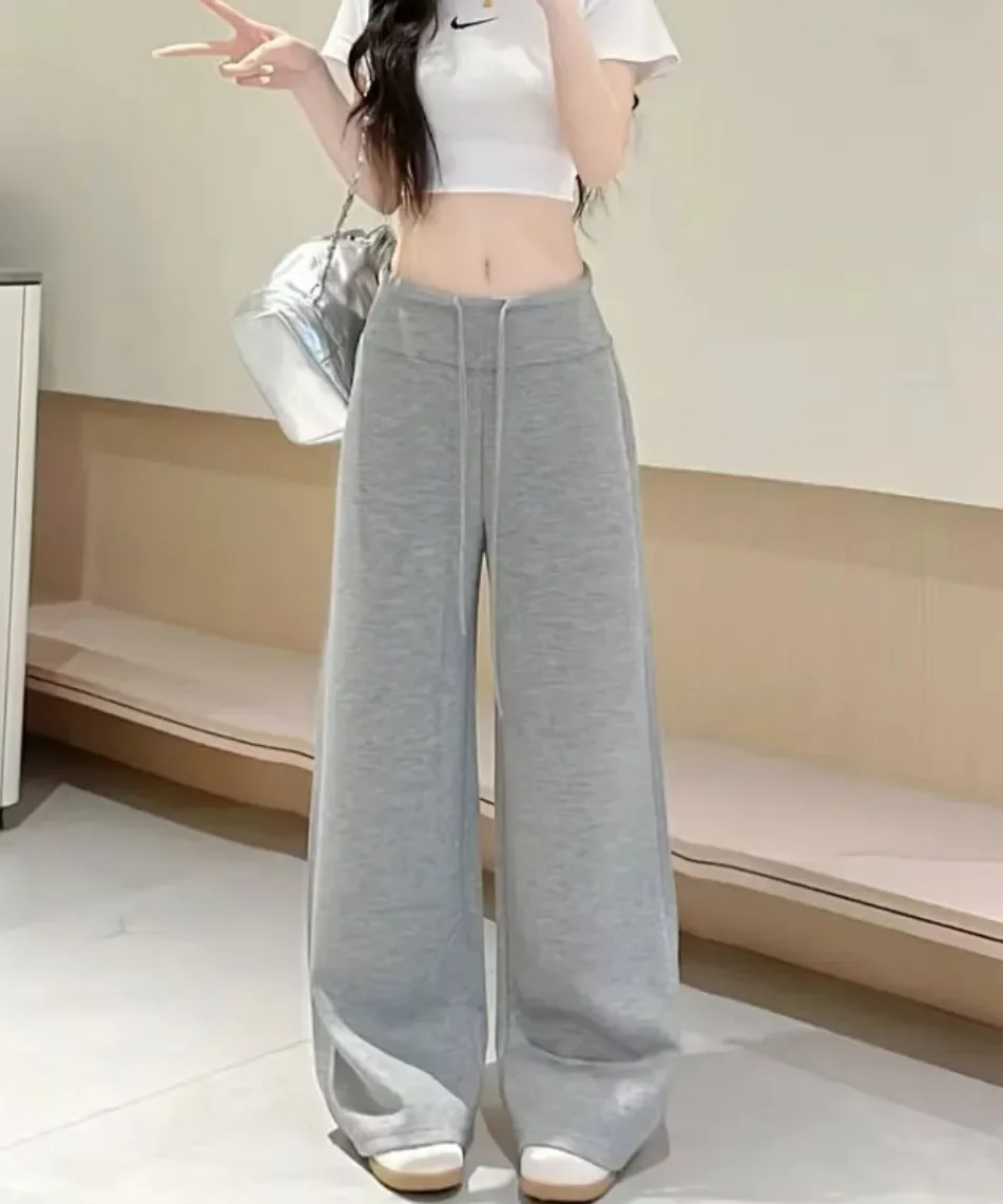 [DISKON KILAT]FADFAD Celana kaki lebar wanita musim semi musim panas tipis pinggang tinggi vertikal santai kurus