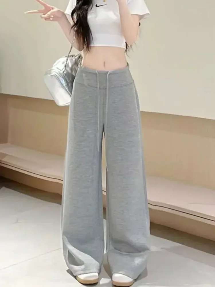 [DISKON KILAT]FADFAD Celana kaki lebar wanita musim semi musim panas tipis pinggang tinggi vertikal santai kurus