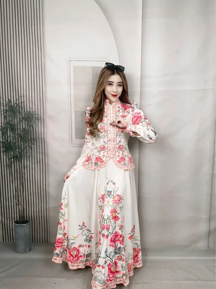 [READY STOCK]FADFAD Setelan dengan atasan lengan panjang dan rok bermotif bunga-bunga gaya baru untuk wanita