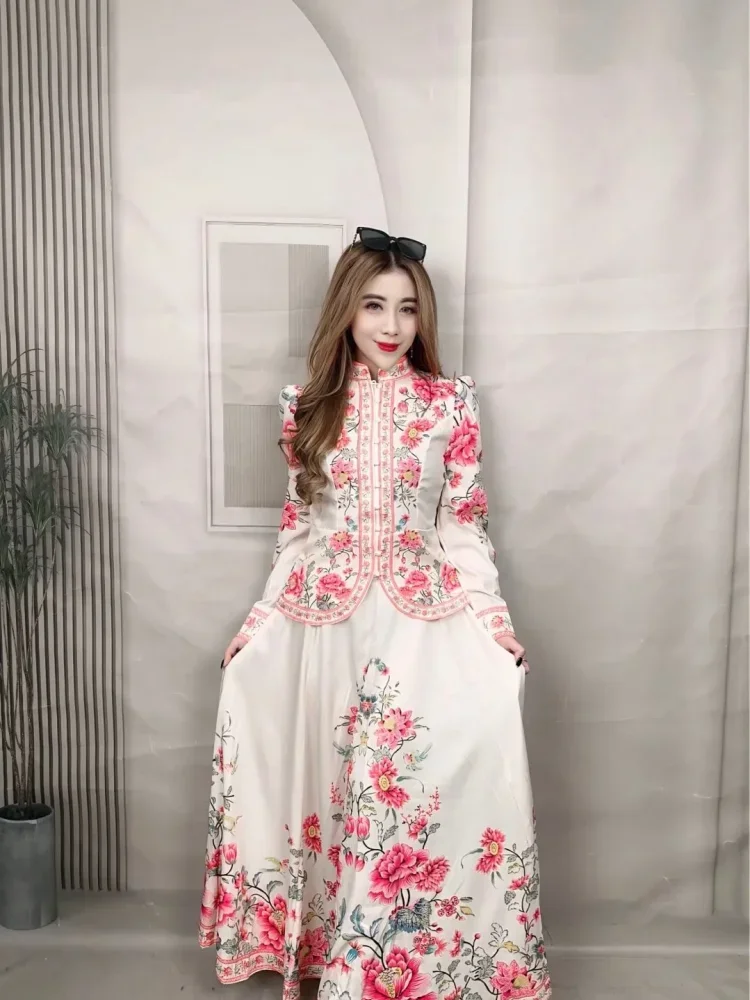[READY STOCK]FADFAD Setelan dengan atasan lengan panjang dan rok bermotif bunga-bunga gaya baru untuk wanita