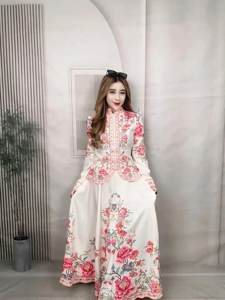 [READY STOCK]FADFAD Setelan dengan atasan lengan panjang dan rok bermotif bunga-bunga gaya baru untuk wanita