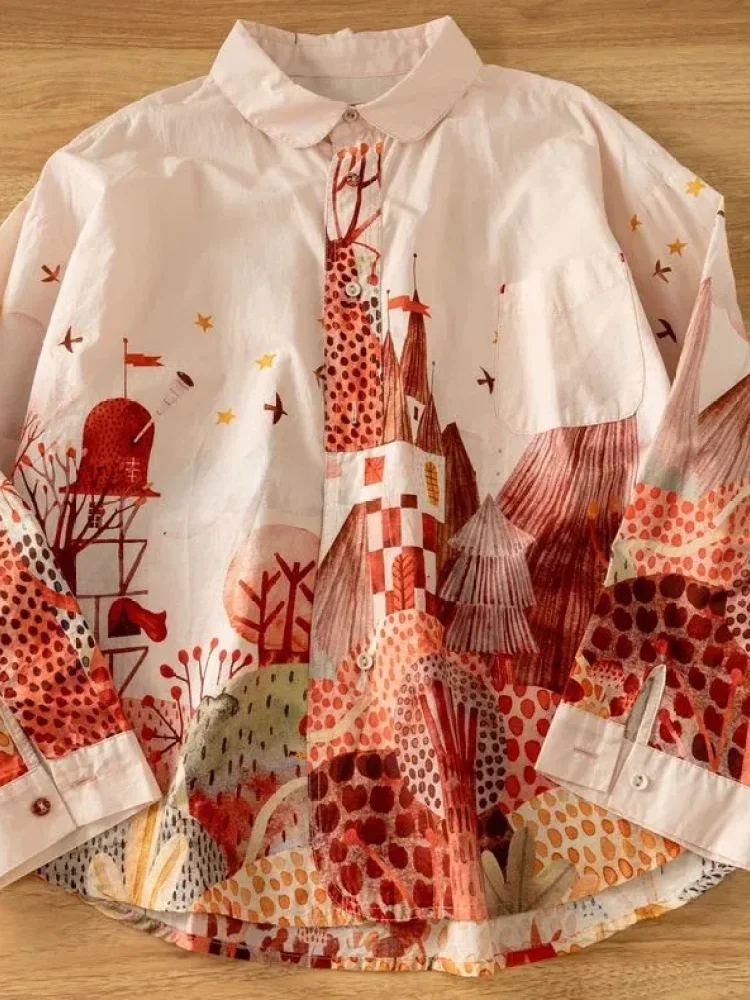 CHICMORE Atasan kemeja motif unik terbaru dengan kancing sebaris dan variasi saku cantik