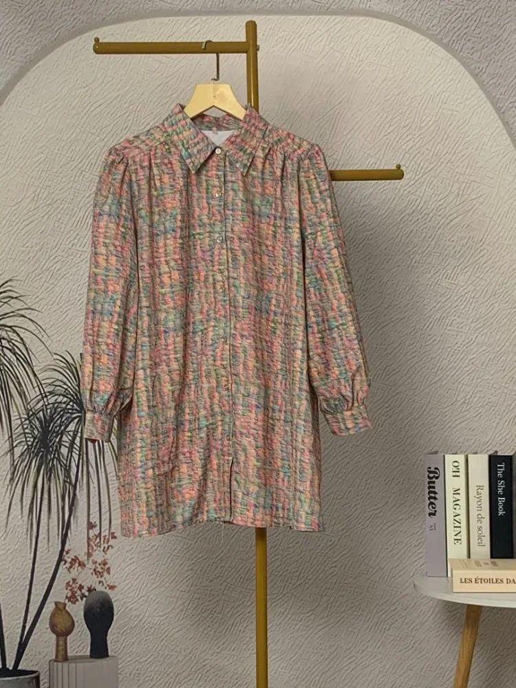 [DISKON KILAT]ASAYA Atasan kemeja lengan panjang  elegan longgar kasual cetak