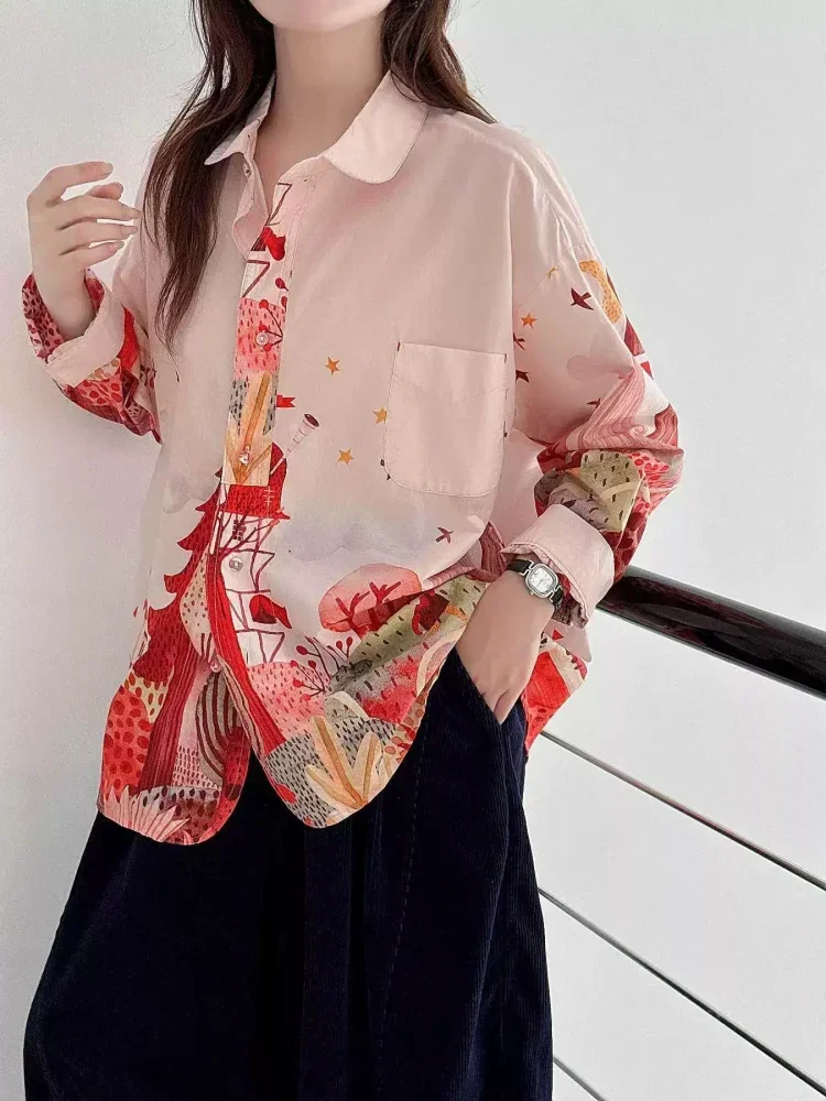 CHICMORE Atasan kemeja motif unik terbaru dengan kancing sebaris dan variasi saku cantik