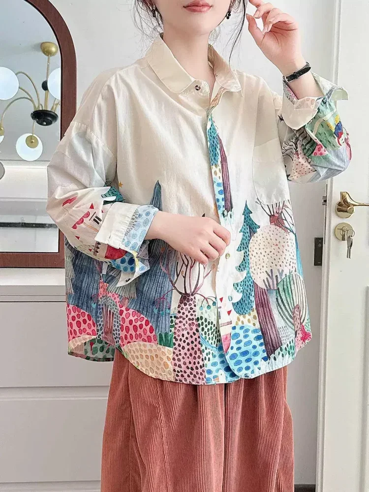 CHICMORE Atasan kemeja motif unik terbaru dengan kancing sebaris dan variasi saku cantik