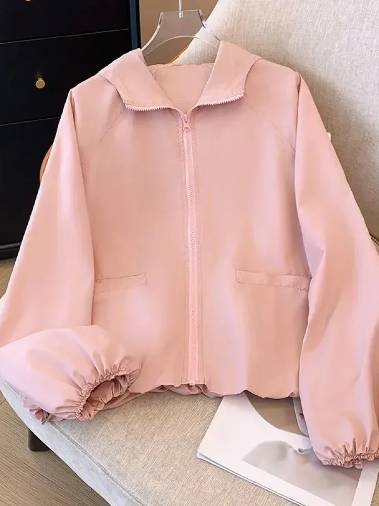 CHICMORE Atasan jaket wanita pelindung matahari lengan panjang gaya casual cantik
