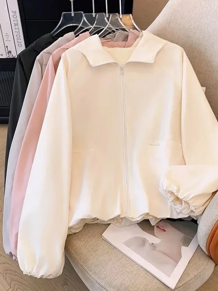 CHICMORE Atasan jaket wanita pelindung matahari lengan panjang gaya casual cantik