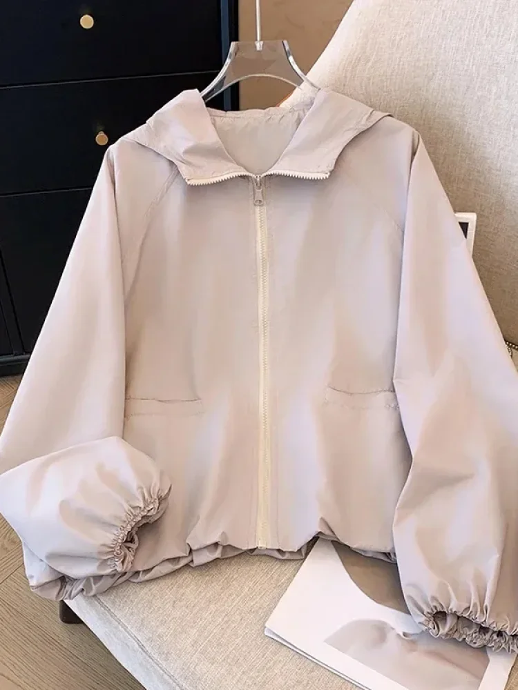 CHICMORE Atasan jaket wanita pelindung matahari lengan panjang gaya casual cantik