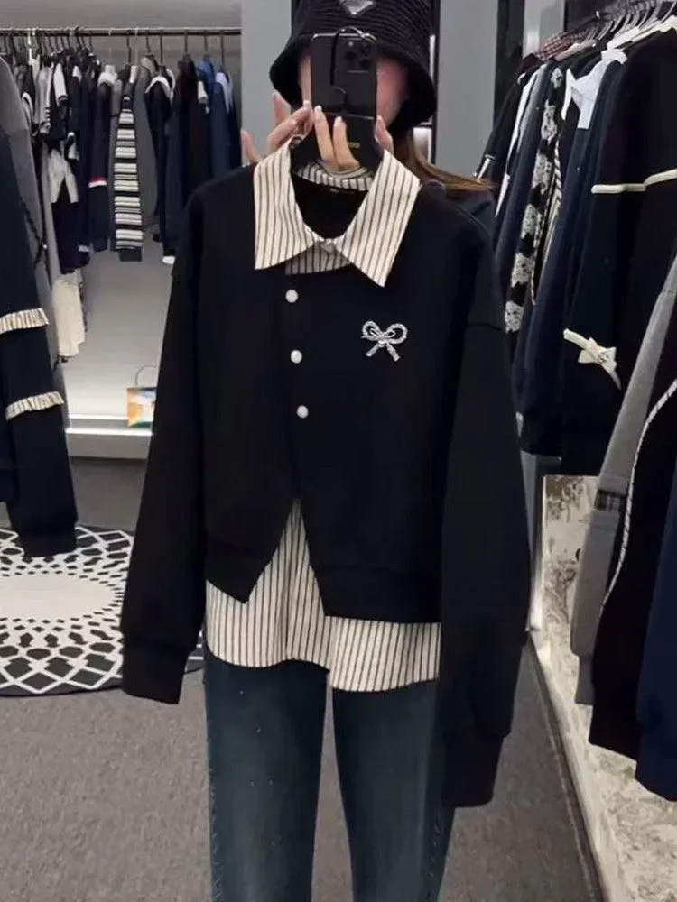 CHICMORE Kemeja lengan panjang dengan desain fashion dan efek dua potong
