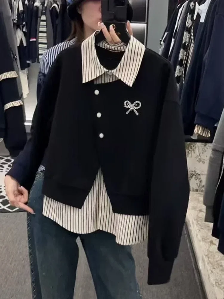 CHICMORE Kemeja lengan panjang dengan desain fashion dan efek dua potong