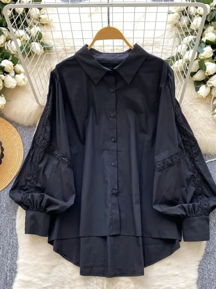 CHICMORE Kemeja wanita lengan panjang model longgar warna solid gaya casual