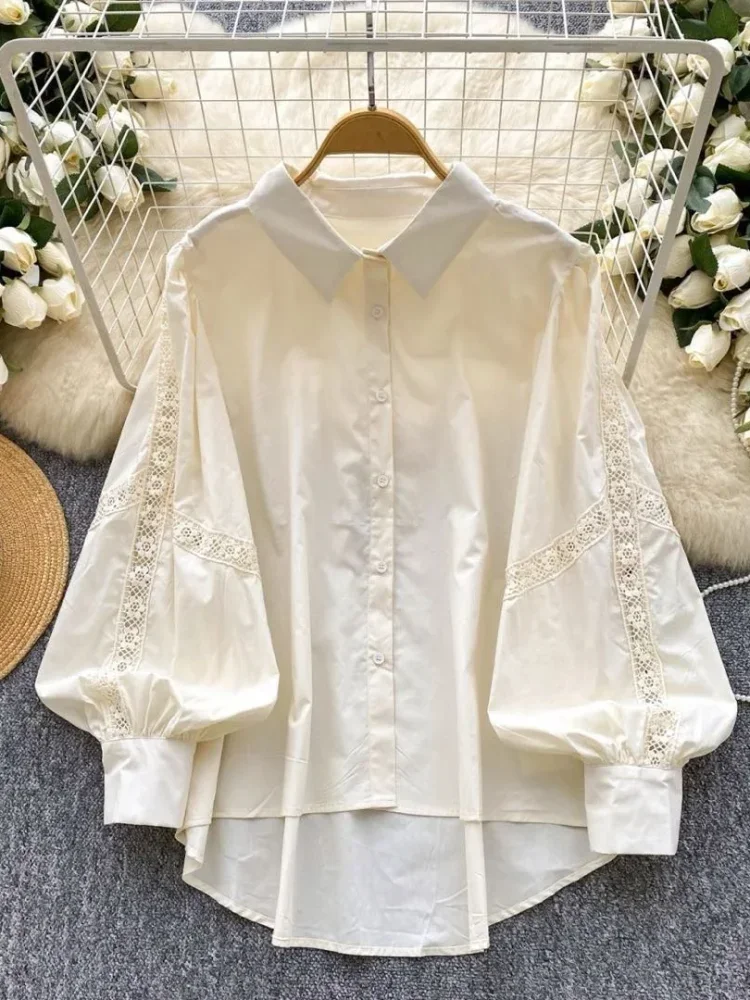 CHICMORE Kemeja wanita lengan panjang model longgar warna solid gaya casual
