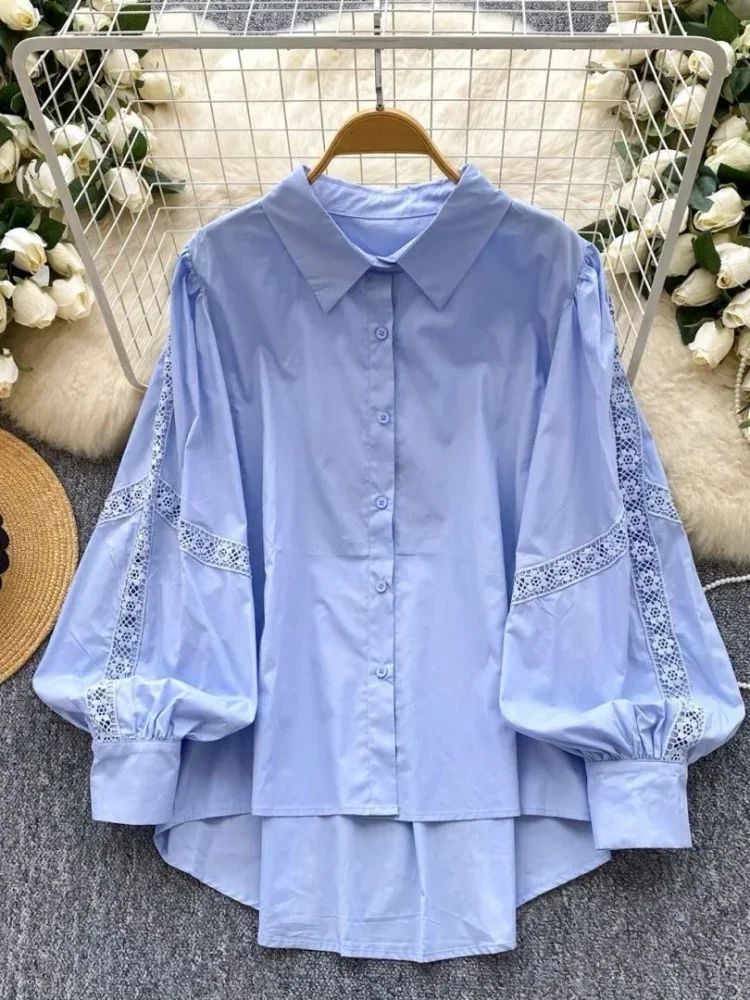 CHICMORE Kemeja wanita lengan panjang model longgar warna solid gaya casual