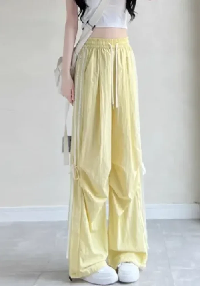 [READY STOCK]CHICMORE Celana kerajinan amerika musim gugur wanita baru pinggang tinggi longgar vertikal celana kaki lebar