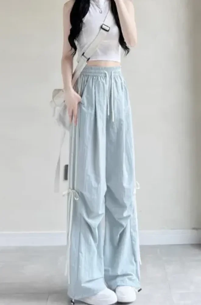 [READY STOCK]CHICMORE Celana kerajinan amerika musim gugur wanita baru pinggang tinggi longgar vertikal celana kaki lebar