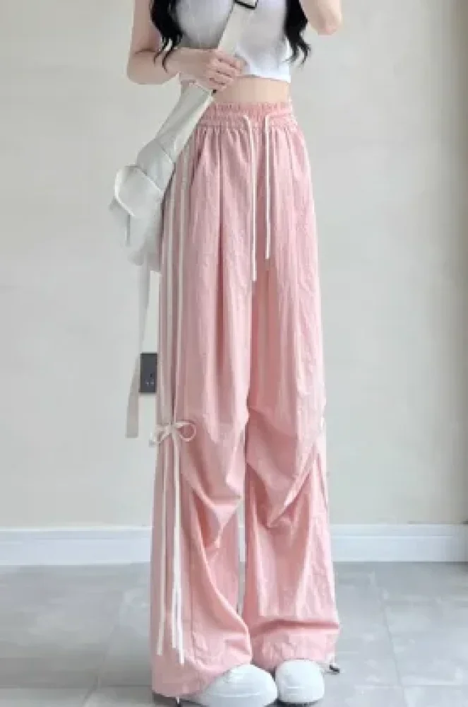 [READY STOCK]CHICMORE Celana kerajinan amerika musim gugur wanita baru pinggang tinggi longgar vertikal celana kaki lebar