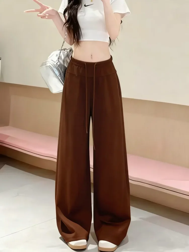 [DISKON KILAT]FADFAD Celana kaki lebar wanita musim semi musim panas tipis pinggang tinggi vertikal santai kurus