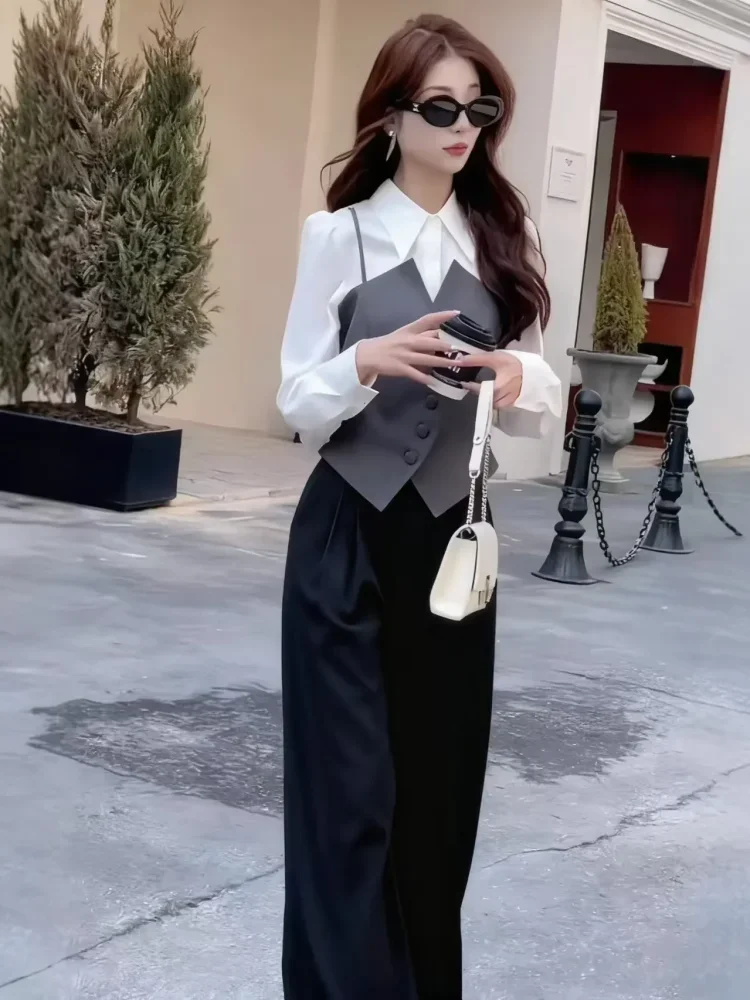FADFAD Celana panjang wanita kasual model longgar berwarna polos