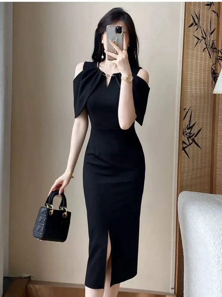 [DISKON KILAT]FADFAD Gaun midi untuk wanita elegant dengan lengan pendek gaya baru minimalis