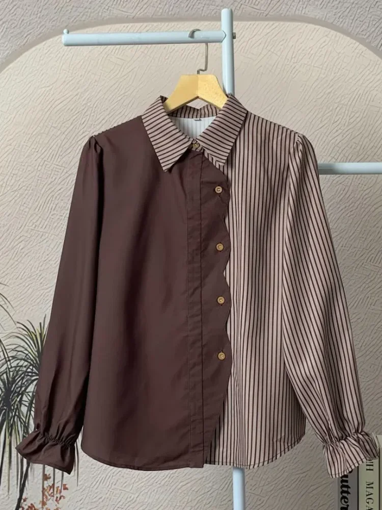 ASAYA Tiktokmawar31 kemeja polkadot warna-warni yang stylish dengan pinggiran renda