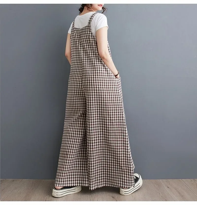 CHICMORE Jumpsuit kotak-kotak longgar yang modis (tanpa rompi)