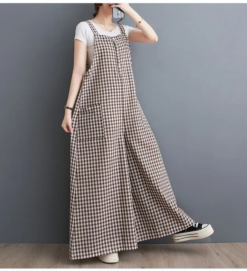 CHICMORE Jumpsuit kotak-kotak longgar yang modis (tanpa rompi)