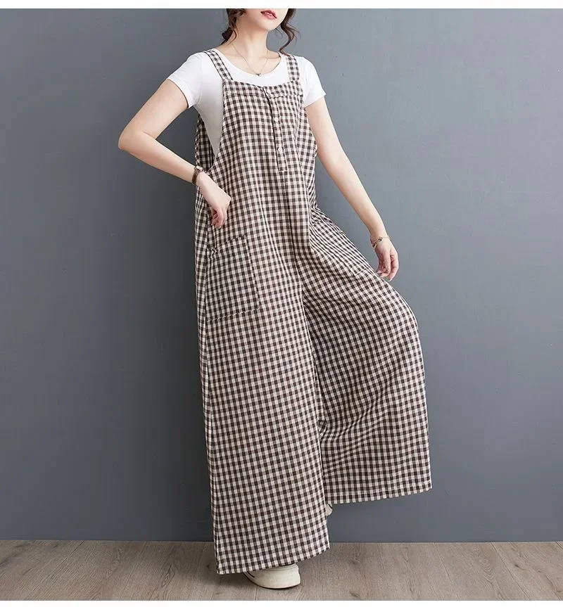 CHICMORE Jumpsuit kotak-kotak longgar yang modis (tanpa rompi)