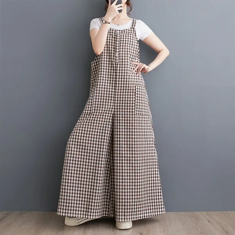 CHICMORE Jumpsuit kotak-kotak longgar yang modis (tanpa rompi)