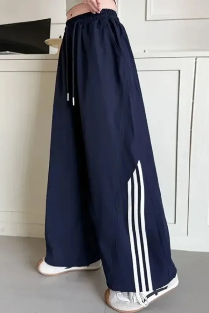 [DISKON KILAT]CHICMORE Buket kaki striped celana santai musim panas tipis versi korea baju pendek fashion celana olahraga kering cepat