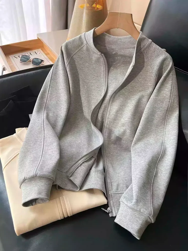 CHICMORE Atasan sweter lengan panjang dengan zipper gaya kasual untuk wanita