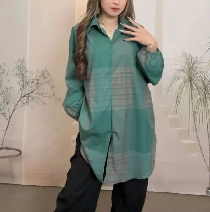 ASAYA Atasan gaya retro kerah v model longgar motif cetak untuk wanita