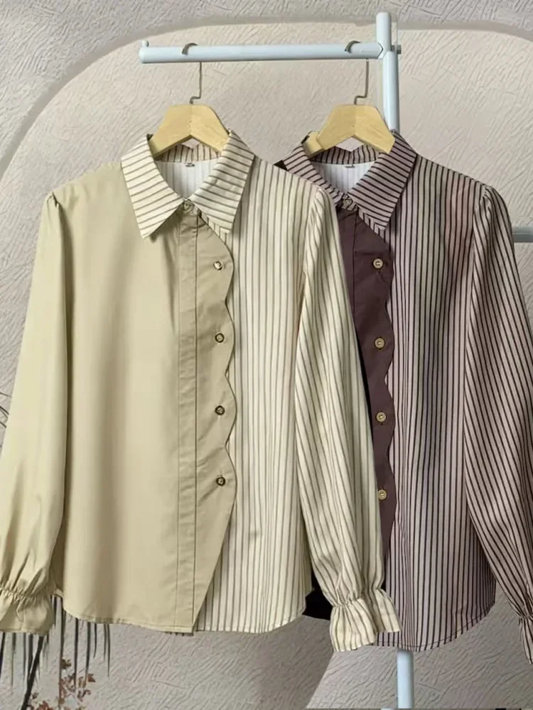 ASAYA Tiktokmawar31 kemeja polkadot warna-warni yang stylish dengan pinggiran renda